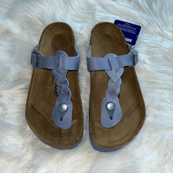 🆕 Birkenstock Gizeh Braided Dusty Blue Oiled Leather Sandals Size 37 US 6/6.5 - Picture 1 of 15